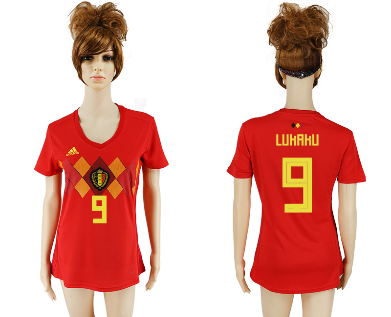 Maillot de femmes par cher Belgium #9 LUKAKU  2018 FIFA World Cu